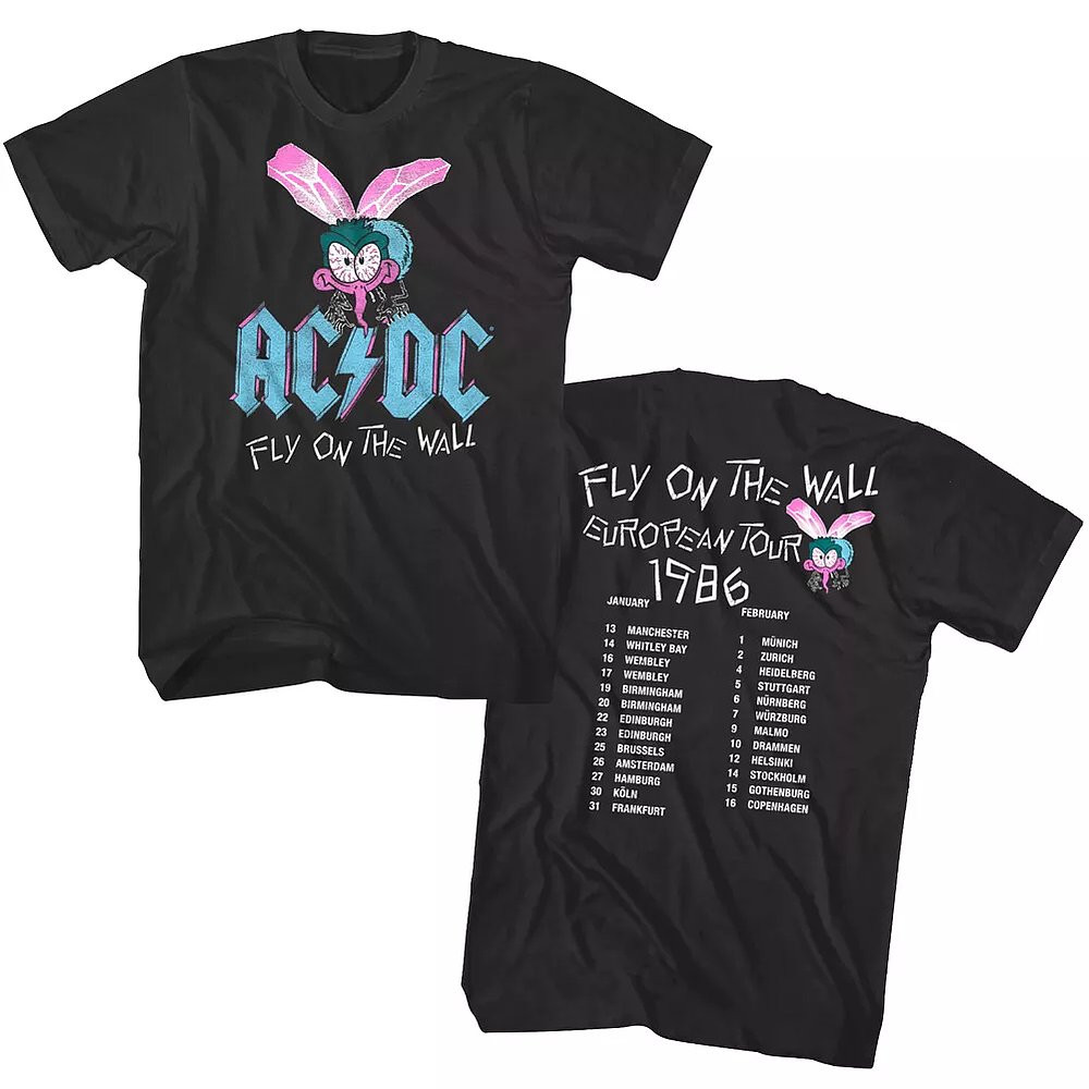 ACDC Fly On The Wall European Tour 1986 T-Shirt Rock Band Merch Best Gift For Music Fans