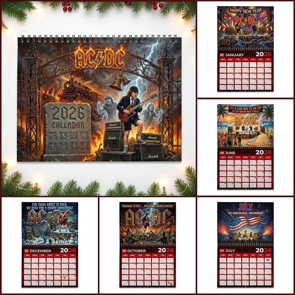 ACDC Merch Angus Young Concert Scenes Designs 2026 Monthly Wall Calendar Gifts For Rock Lovers