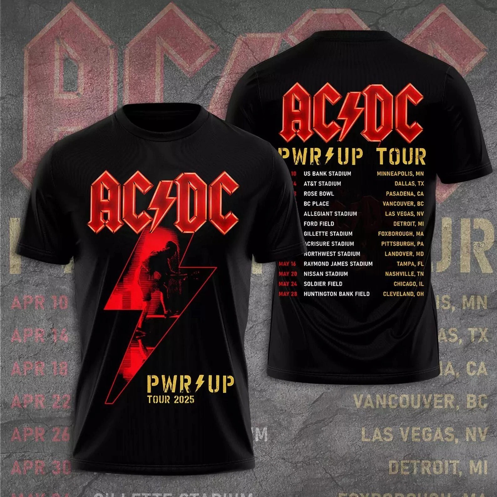 ACDC Merch North American 2025 Rock Music Band Pwr Up Tour 2025 T-Shirt Gifts For Fans