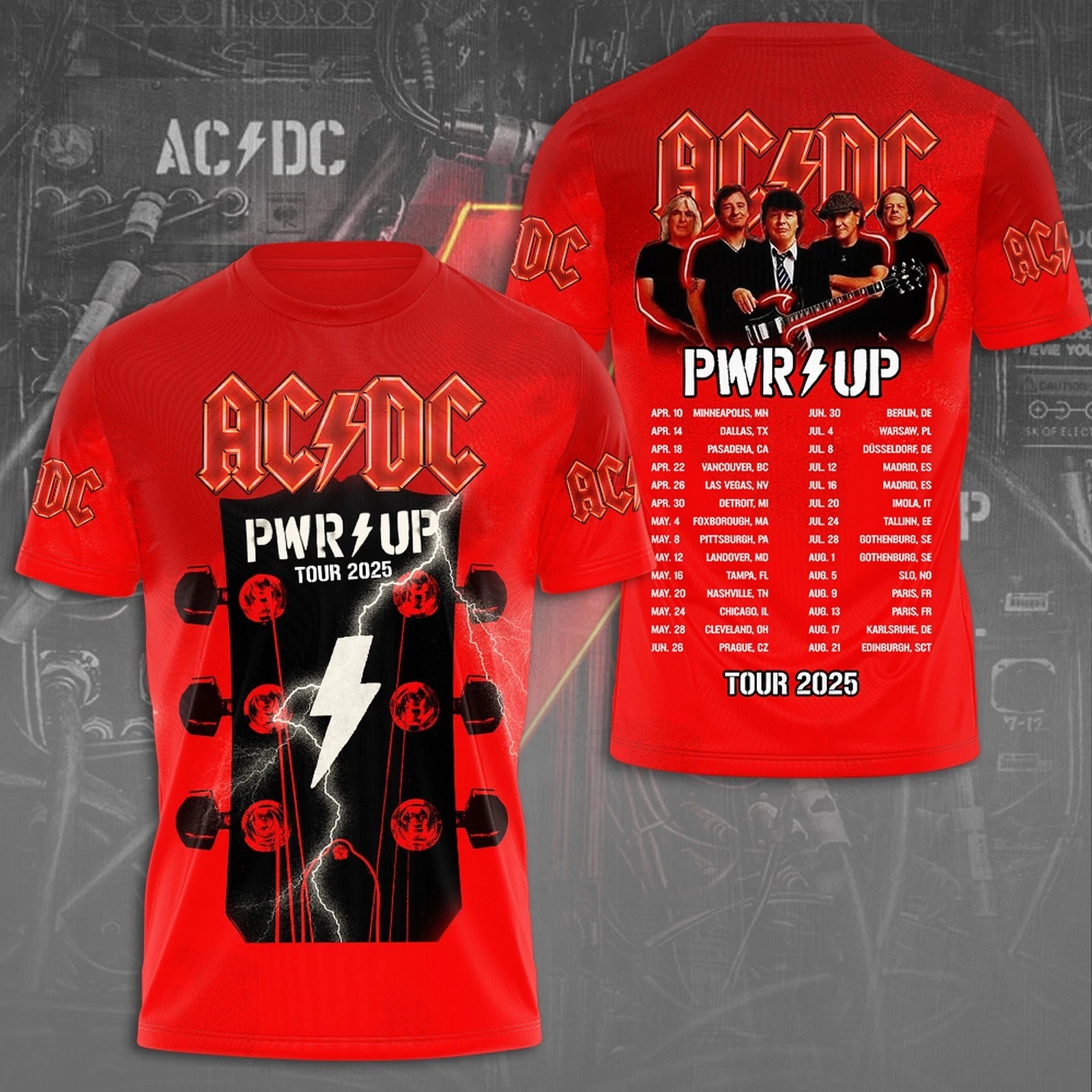 ACDC Merch Pwr Up World Tour Two Sided T-Shirt Tour Rock Band Shirt 2025 Gift For Fan