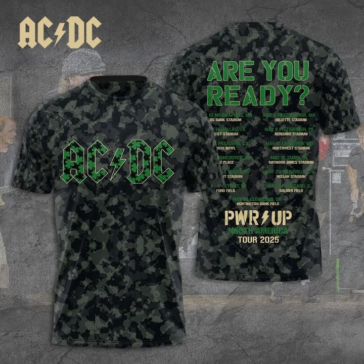 ACDC PWR UP North America Tour 2025 Camo T-Shirt Are You Ready ACDC Merch ACDC PWR UP North America Tour 2025 Camo T-Shirt Are You Ready ACDC Merch