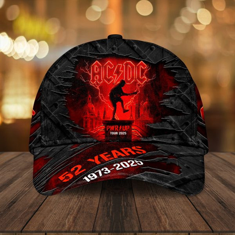 ACDC Pwr Up Tour 2025 52 Years Hat Gift For Music Lover Boyfriend