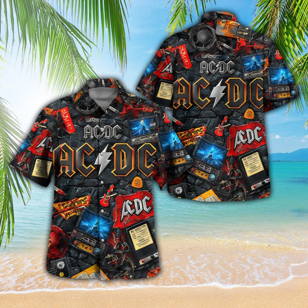 ACDC Pwr Up Tour 2025 Retro Hawaiian Shirt Gifts For Someone Who Likes Music