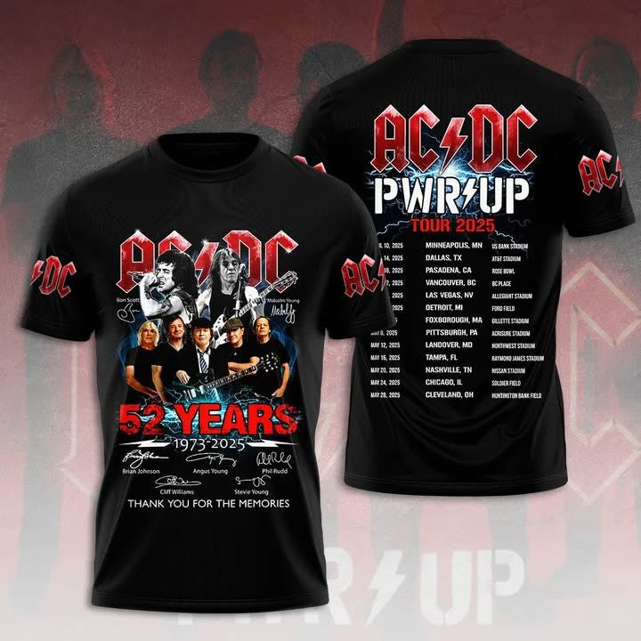 ACDC PWR UP Tour 2025 Shirt 52 Years Thank You For The Memories ACDC Merch ACDC PWR UP Tour 2025 Shirt 52 Years Thank You For The Memories ACDC Merch