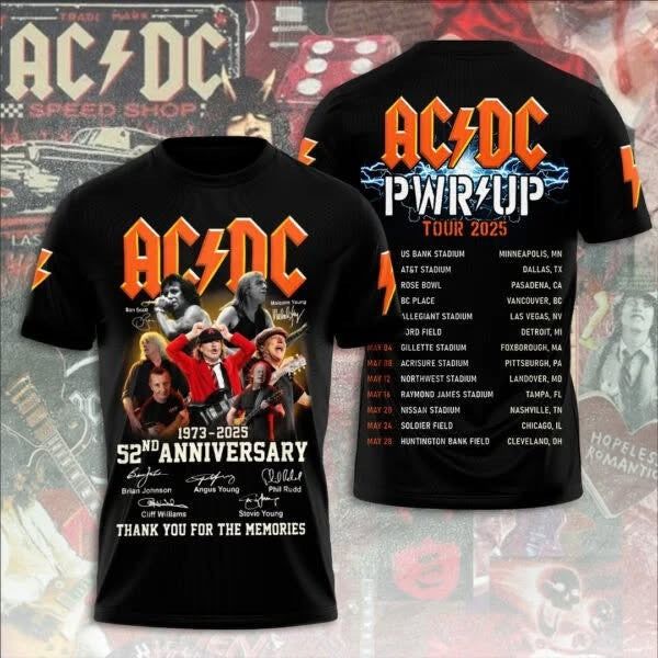 ACDC PWR UP Tour 2025 Shirt 52nd Anniversary Thank You For The Memories ACDC Merch ACDC PWR UP Tour 2025 Shirt 52nd Anniversary Thank You For The Memories ACDC Merch