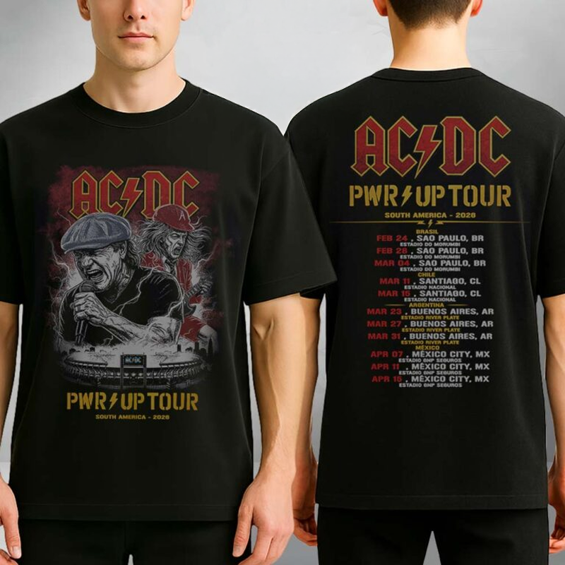 ACDC PWR UP Tour South America 2026-2028 Band Graphic Full Tour Dates Show Shirt ACDC  Merch