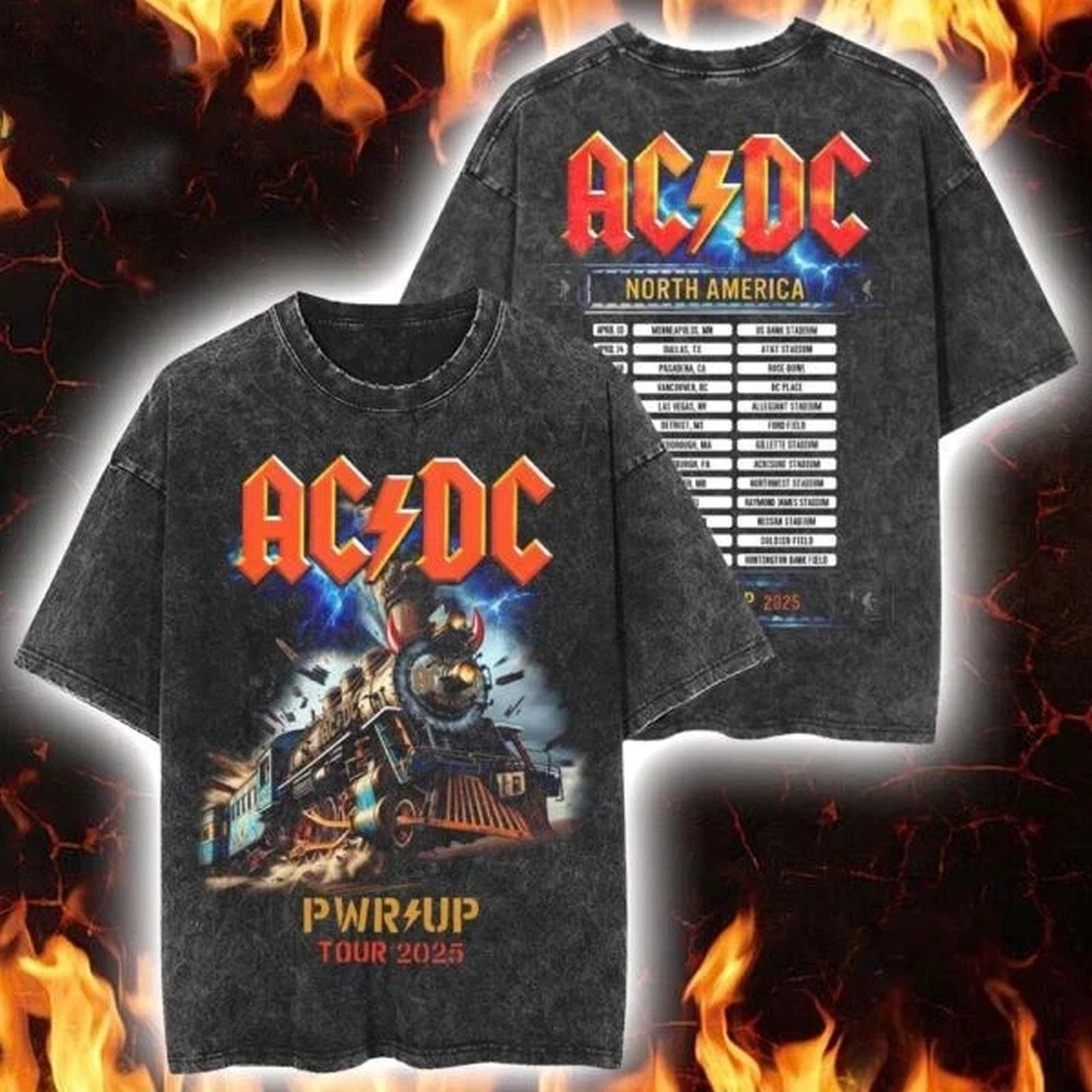 ACDC Rock N Roll Train PWR UP Tour North America 2025 T-Shirt Best Gifts For Music Lovers