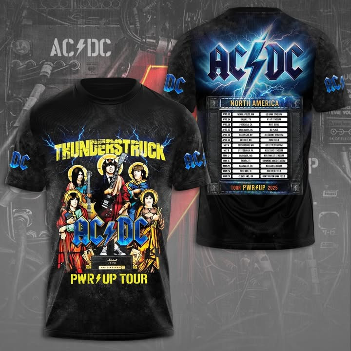 AC'DC Thunderstruck Power PWR Up Tour North American 2025 T-Shirt Mens ACDC Fan Merch