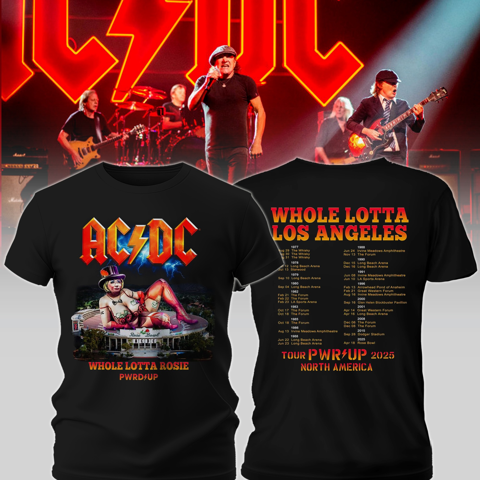 AC'DC Whole Lotta Rosie LA Power PWR Up Tour 2025 Shirt Los Angeles North America Merch