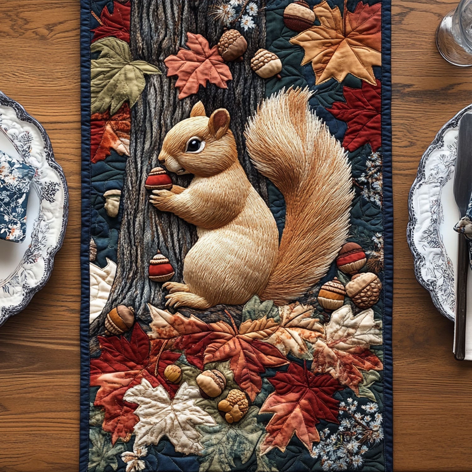 Acorn Dreams Quilted Table Runner Fall Table Cover Best Fox Gift Ideas