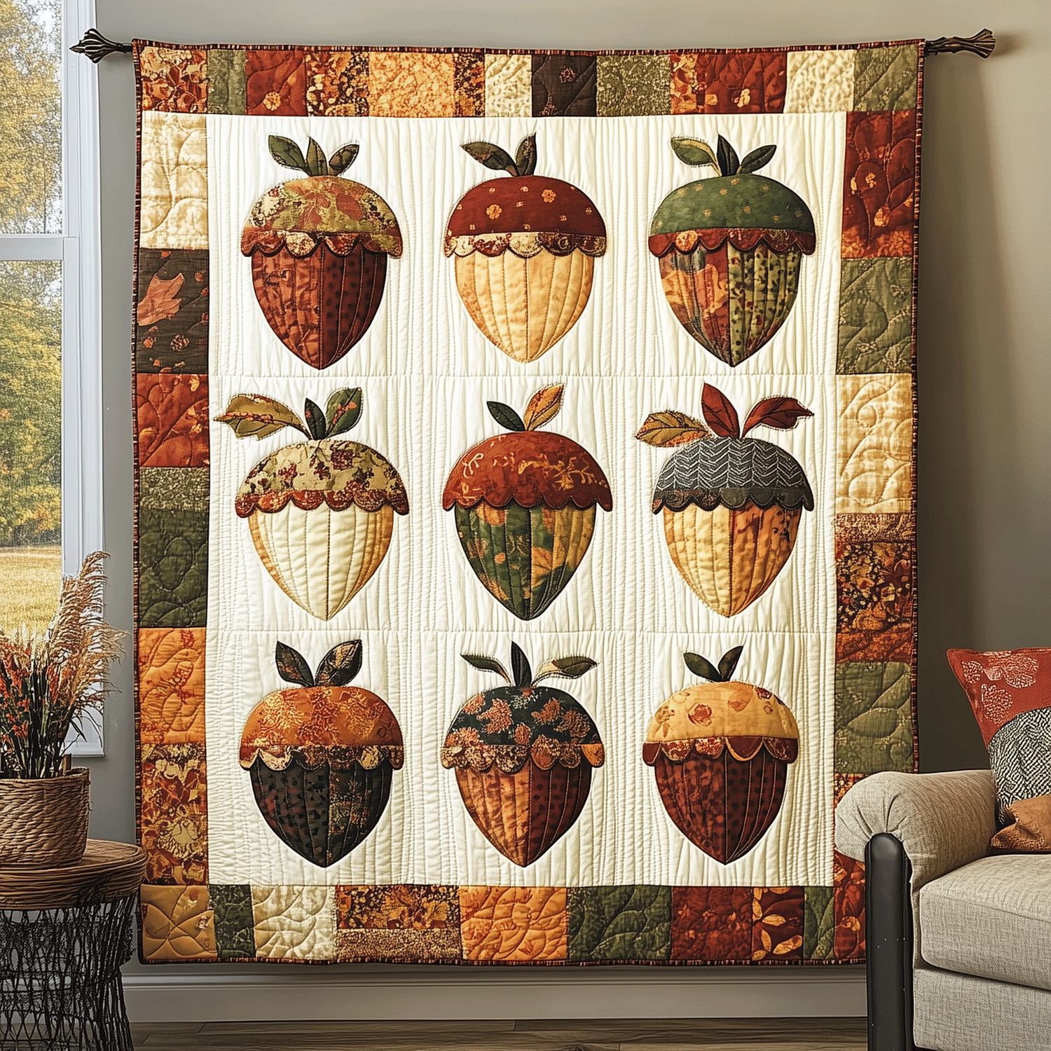 Acorn Harvest Quilted Blanket Autumn Gift Ideas