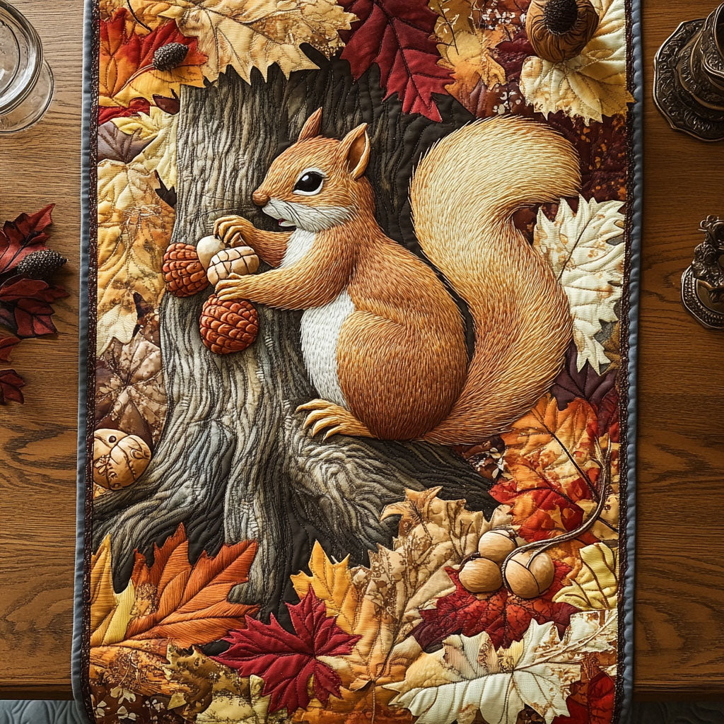 Acorn Season Quilted Table Runner Elegant Fall Table Runner Fox Gifts For Men