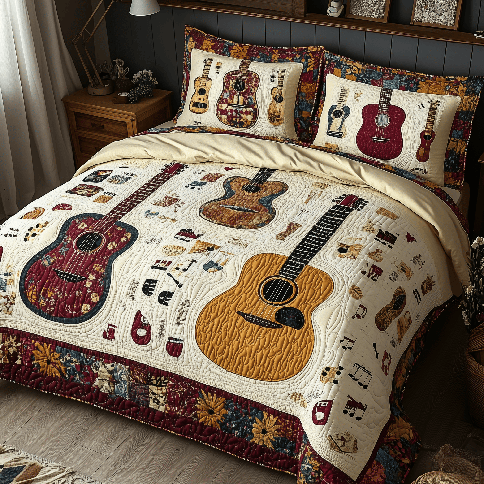 Acoustic Guitar Quilted Bedding Set Christmas Bedding Set Christmas Gifts For Couples