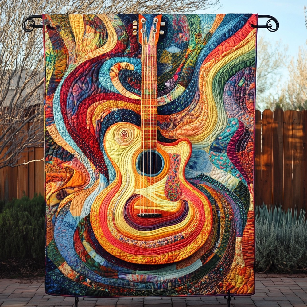 Acoustic Guitar Quilted Blanket Colorful Music Lover Art Cozy Bedding Warm Throw Gift Musicians