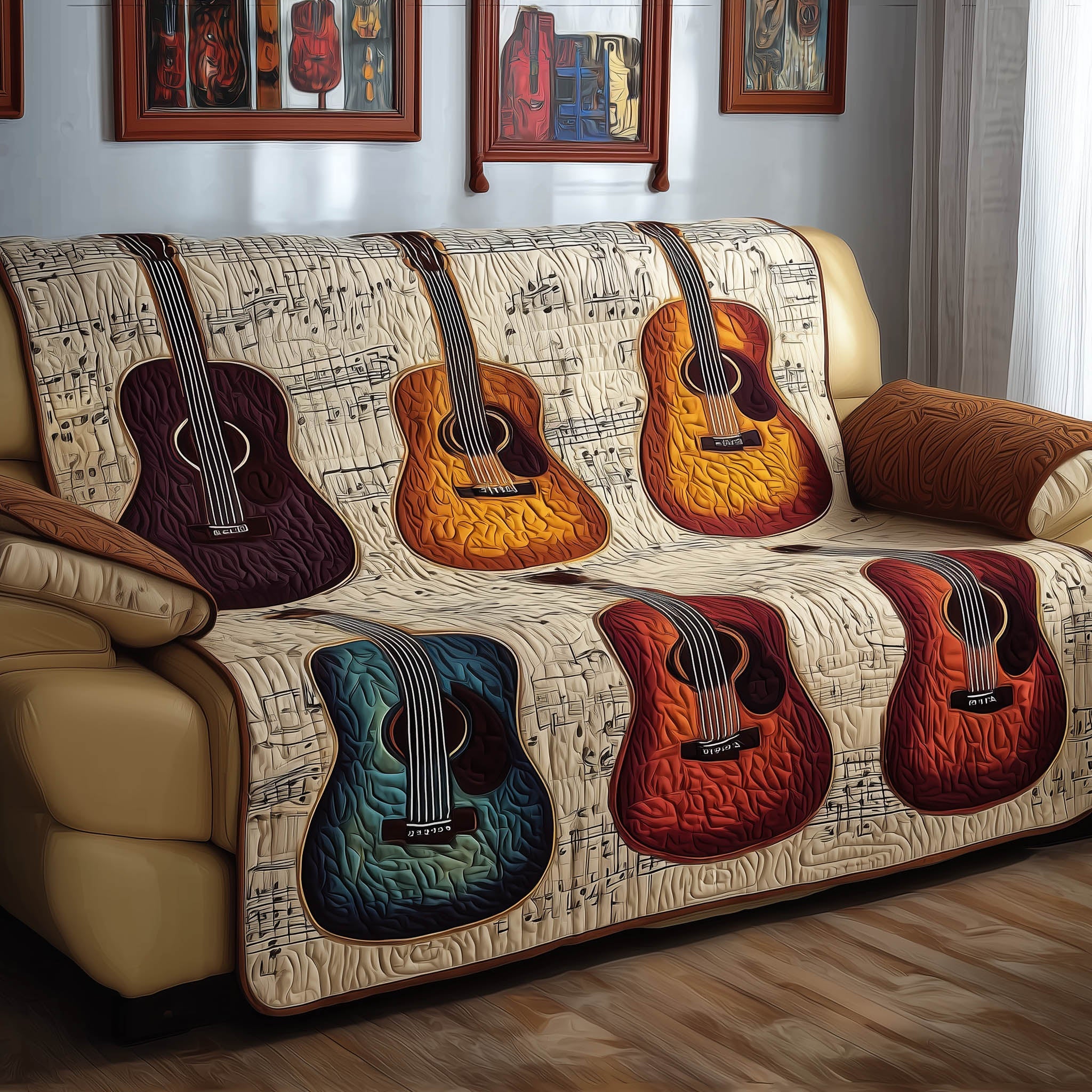 Acoustic Guitar Quilted Sofa Cover Rock Style Sofa Guard Best Gifts For Guitar Lovers