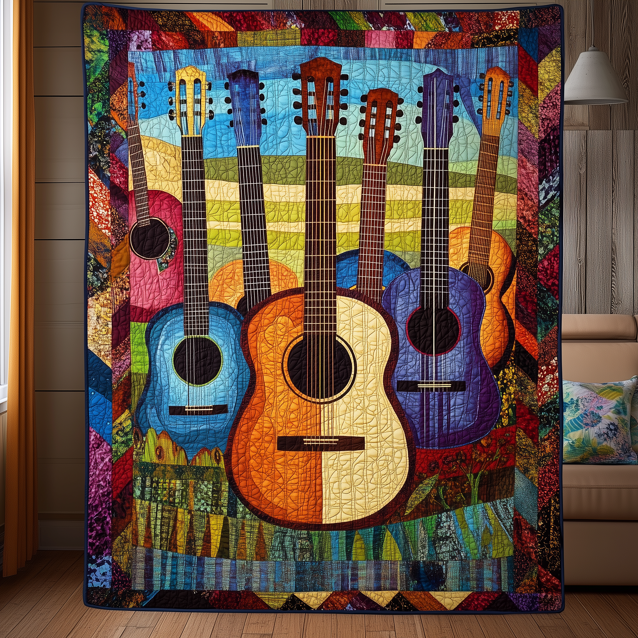 Acoustic Guitars Classic Theme Quilted Blanket Best Present For Guitar Player