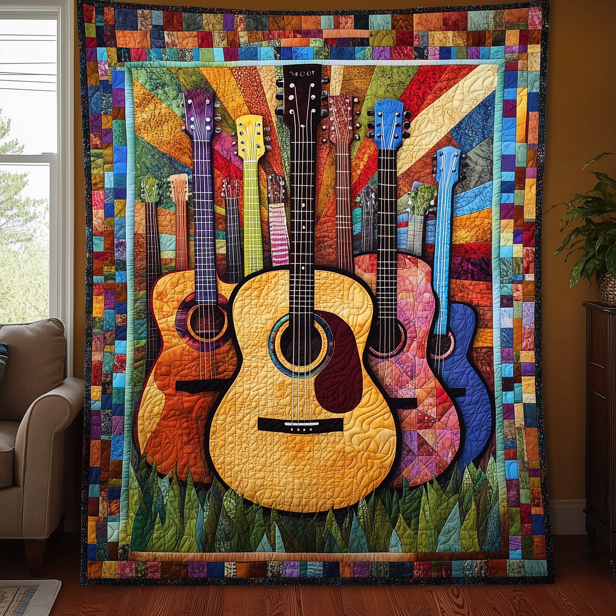 Acoustic Guitars Harmony Music Quilted Blanket Best Present For Guitar Player