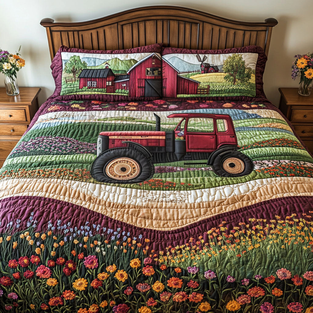 Acres of Plenty Quilted Bedding Set Bedroom Decorations Tractor Themed Gifts For Adults