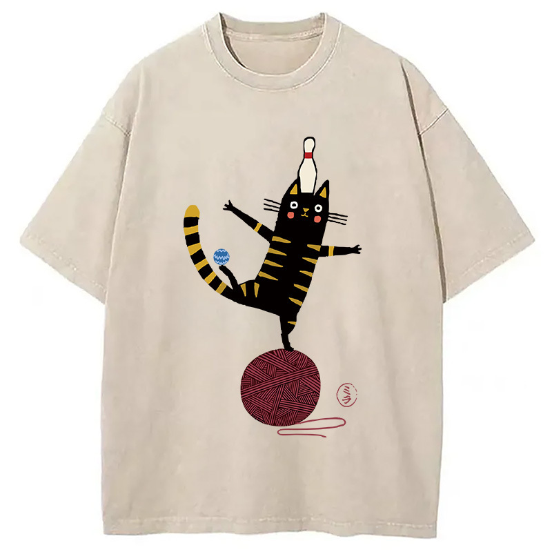 Acrobatic Kitten Washed T-Shirt Trendy Aesthetic Graphic Apparel Gifts For Brother