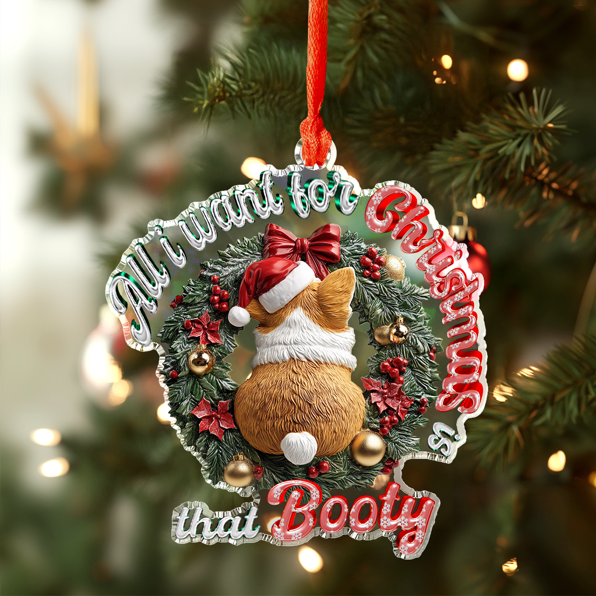 Acrylic Ornament All I Want Is That Corgi Booty Lovely Holiday Ornament Gift