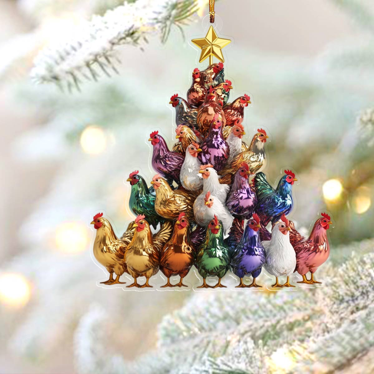 Acrylic Ornament Amazing Colorful Chickens Christmas Heartfelt Ornament For Mom