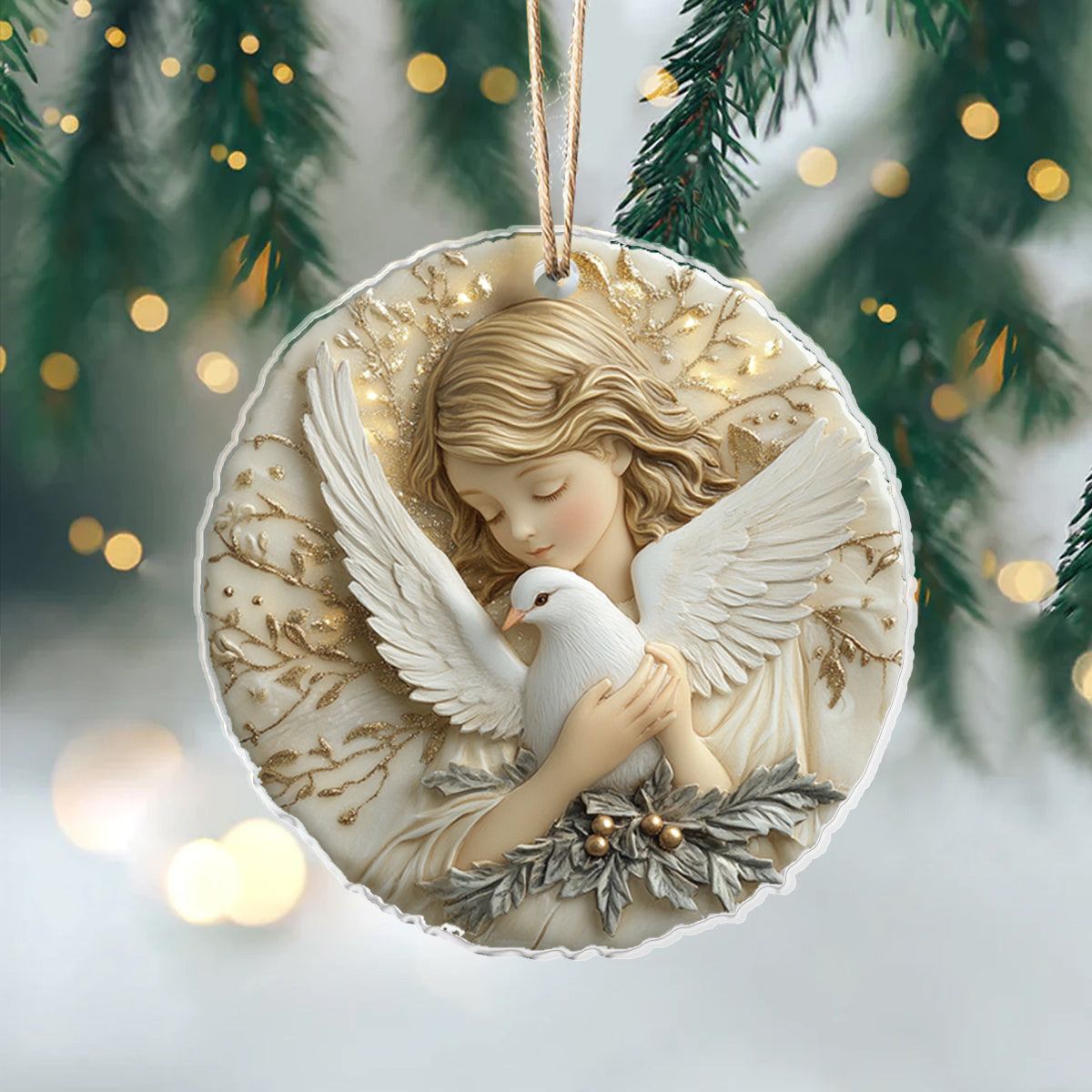Acrylic Ornament Angel Of Peace With Dove Special Holiday Tree Decor