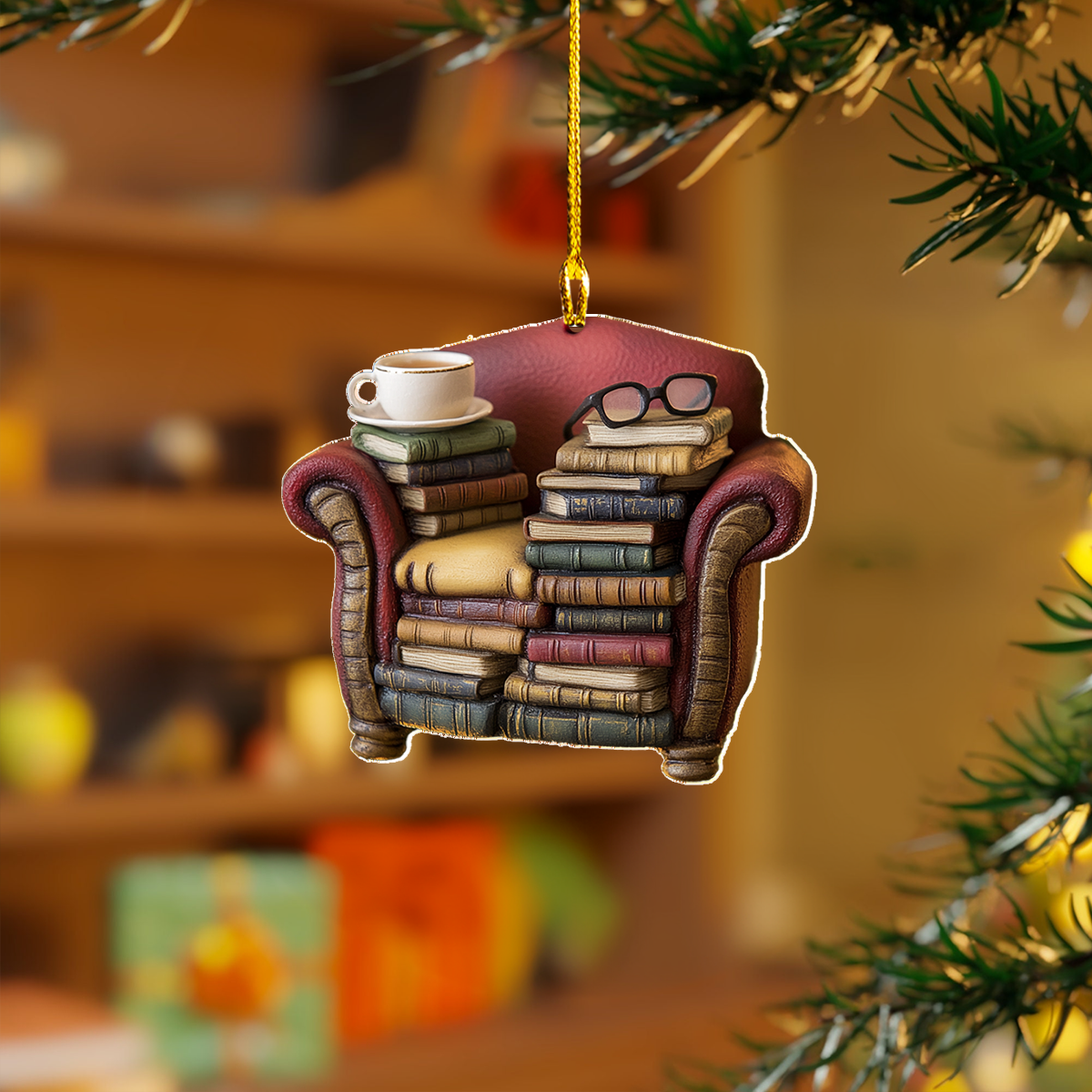 Acrylic Ornament Bibliophiles Haven Festive Christmas Tree Ornament