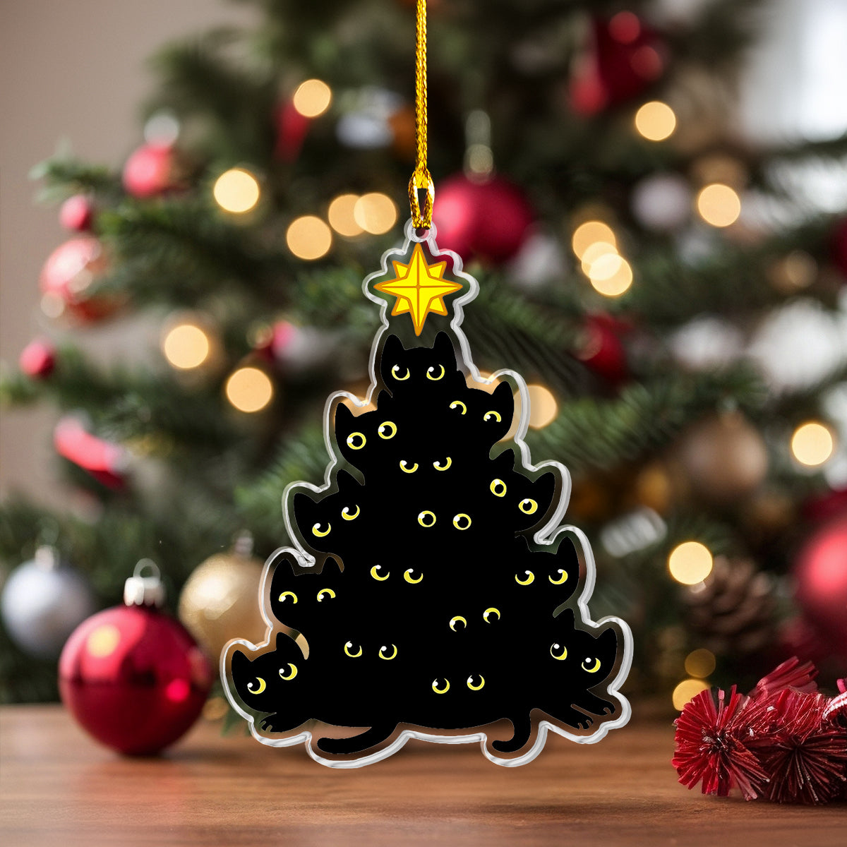 Acrylic Ornament Black Kitten Christmas Tree Charming Merch For Christmas Holiday Merch Decor Idea