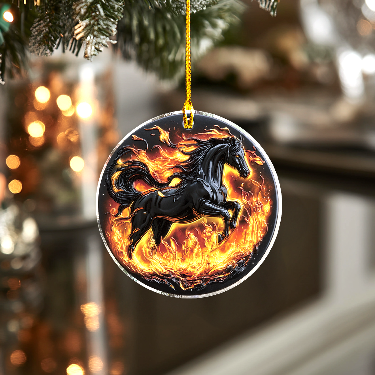Acrylic Ornament Blazing Fire Horse Warm Winter Home Ornament