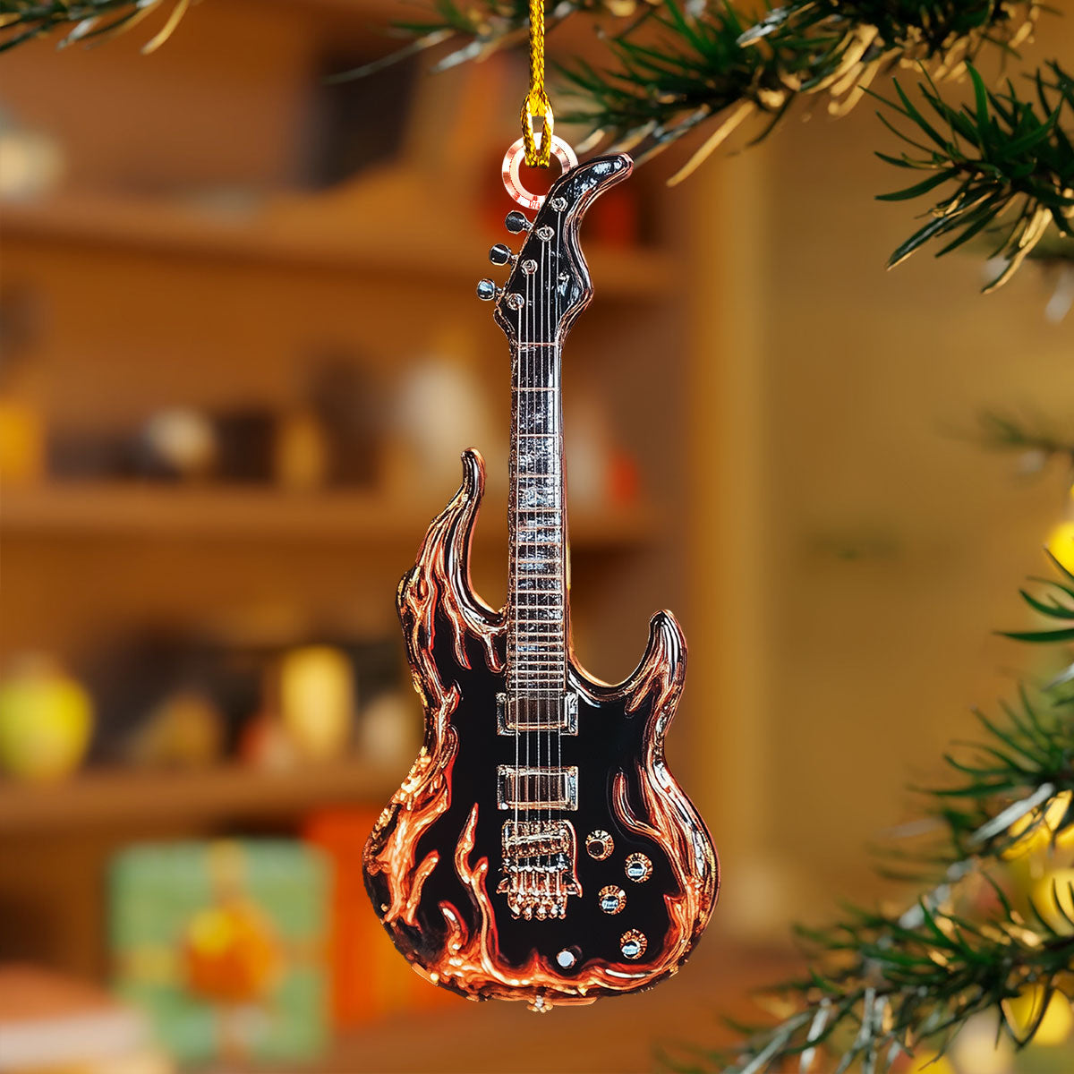 Acrylic Ornament Blazing Guitar Stylish Holiday Ornament Design