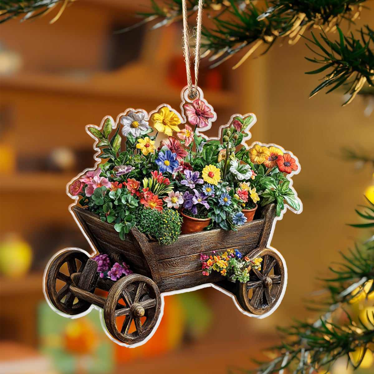 Acrylic Ornament Blooming Garden Cart Stylish Merch Ornament Design