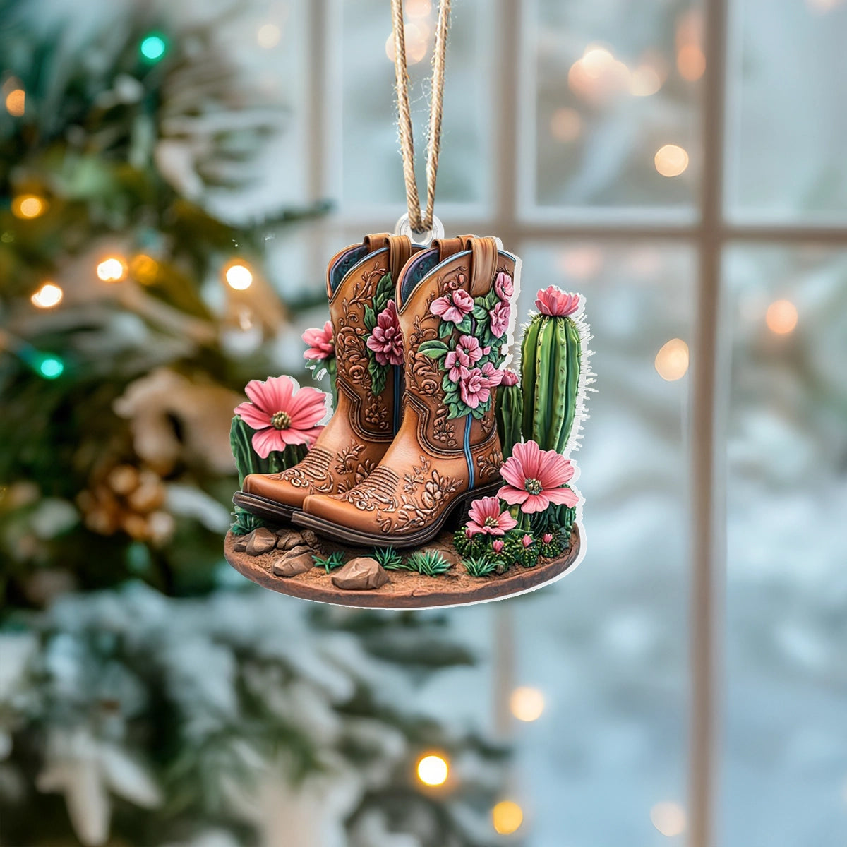 Acrylic Ornament Blooming Western Charm Cowboy Boot Perfect Merch Gift Idea