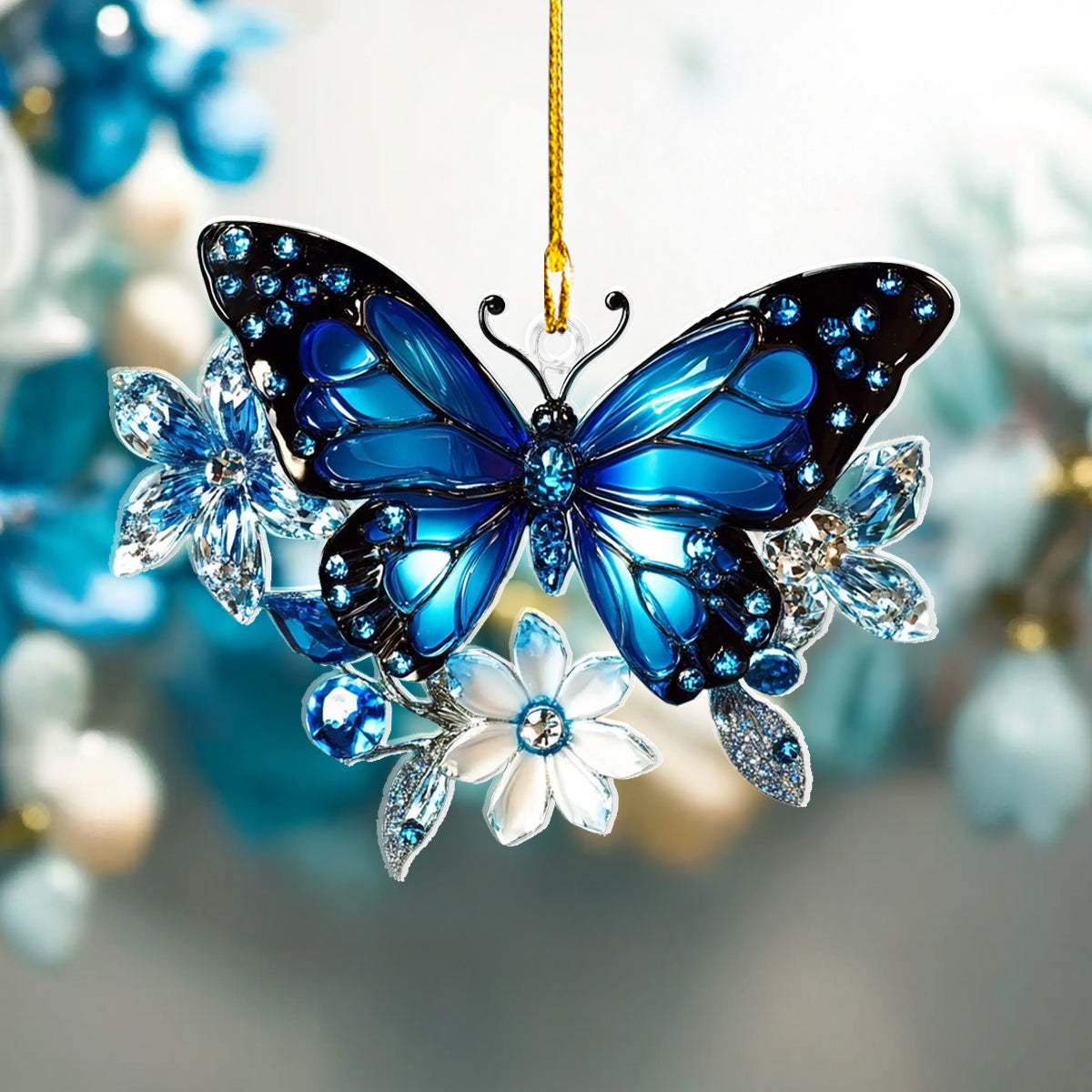 Acrylic Ornament Blue Crystal Butterfly Festive Living Room Ornament