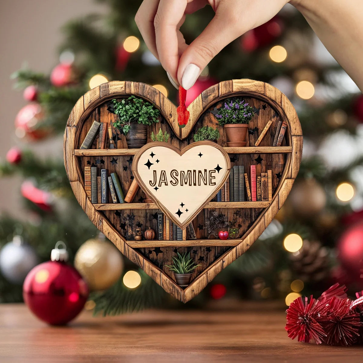 Acrylic Ornament Book Lovers Heartful Charm Cozy Christmas Tree Decoration