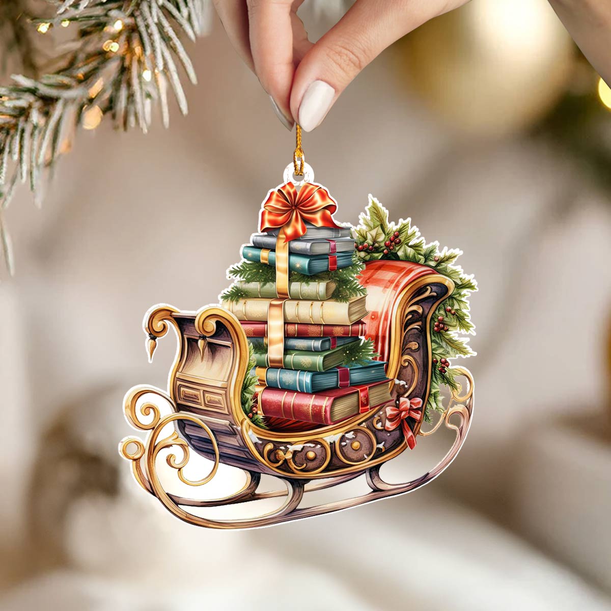 Acrylic Ornament Bookish Sleigh Ride Festive Christmas Tree Ornament