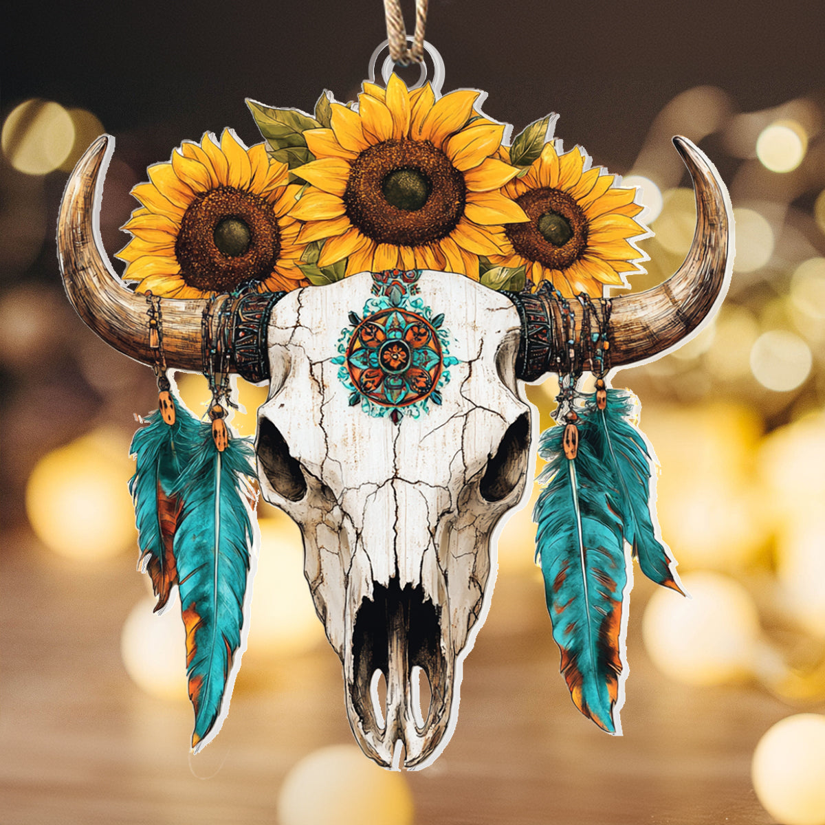Acrylic Ornament Bull Skull And Sunflower Stylish Holiday Ornament Design
