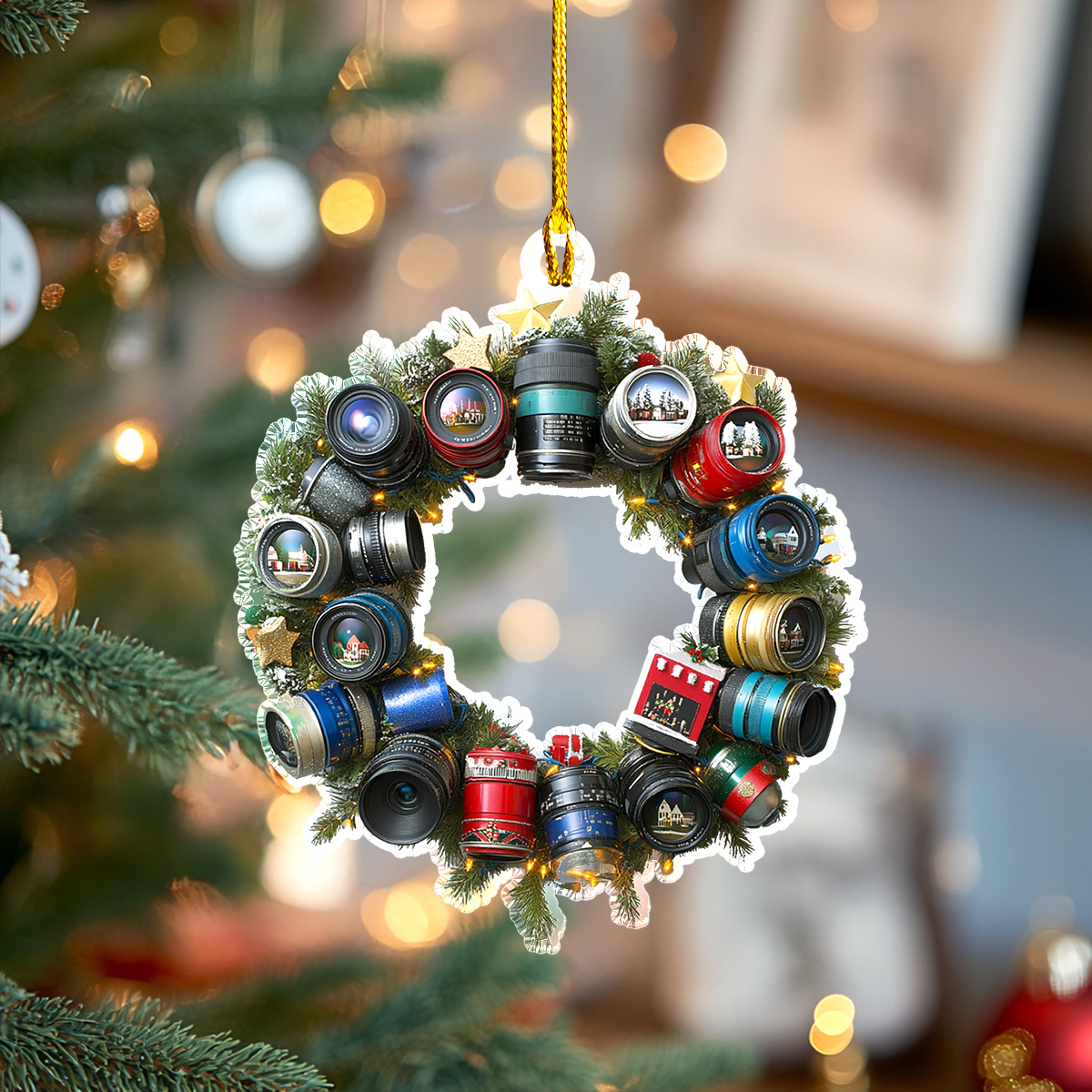 Acrylic Ornament Camera Lens Wreath Festive Living Room Ornament