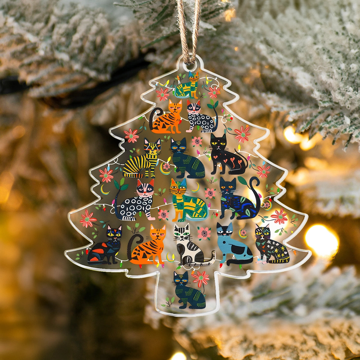 Acrylic Ornament Cat Festive Feline Tree Warm Winter Home Ornament