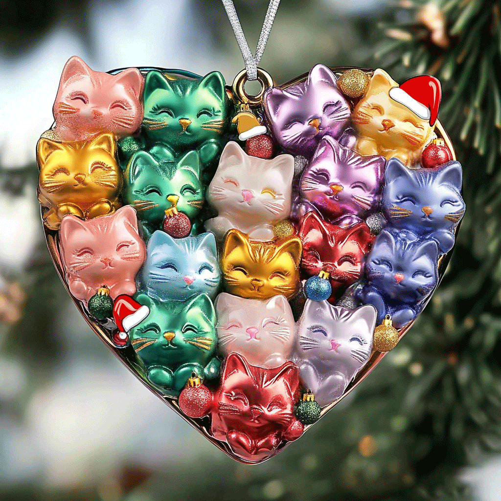 Acrylic Ornament Cat Heart Elegant Christmas Tree Ornament