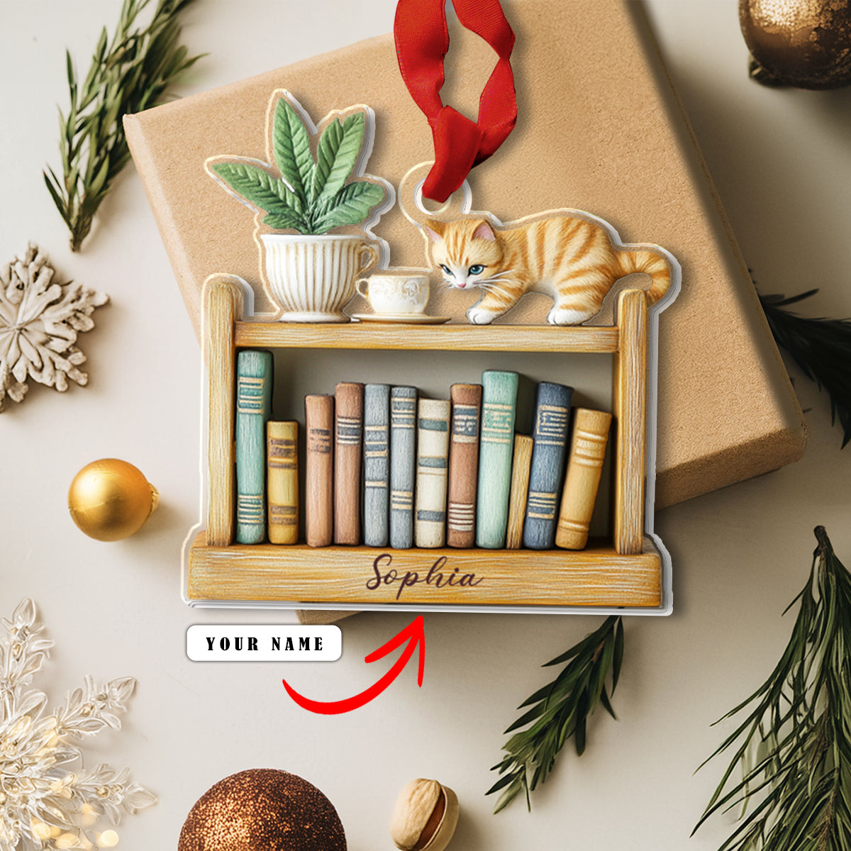 Acrylic Ornament Cat Lovers Bookshelf Perfect Ornament Gift For Her