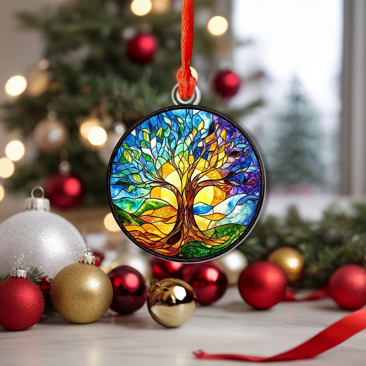 Acrylic Ornament Celtic Colorful Tree Of Life Elegant Christmas Tree Ornament
