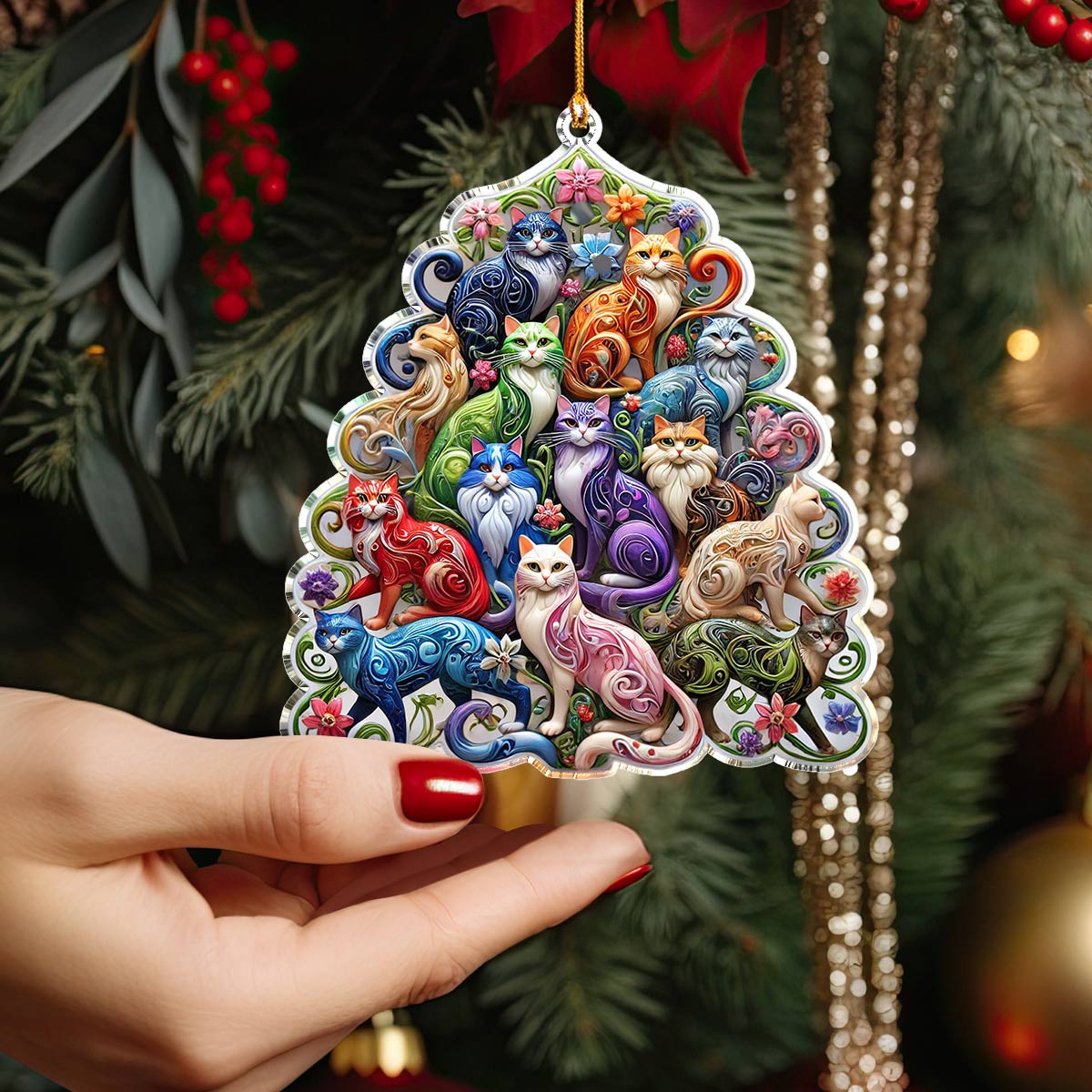 Acrylic Ornament Charming Cats Christmas Tree Must-Have Holiday Tree Ornament