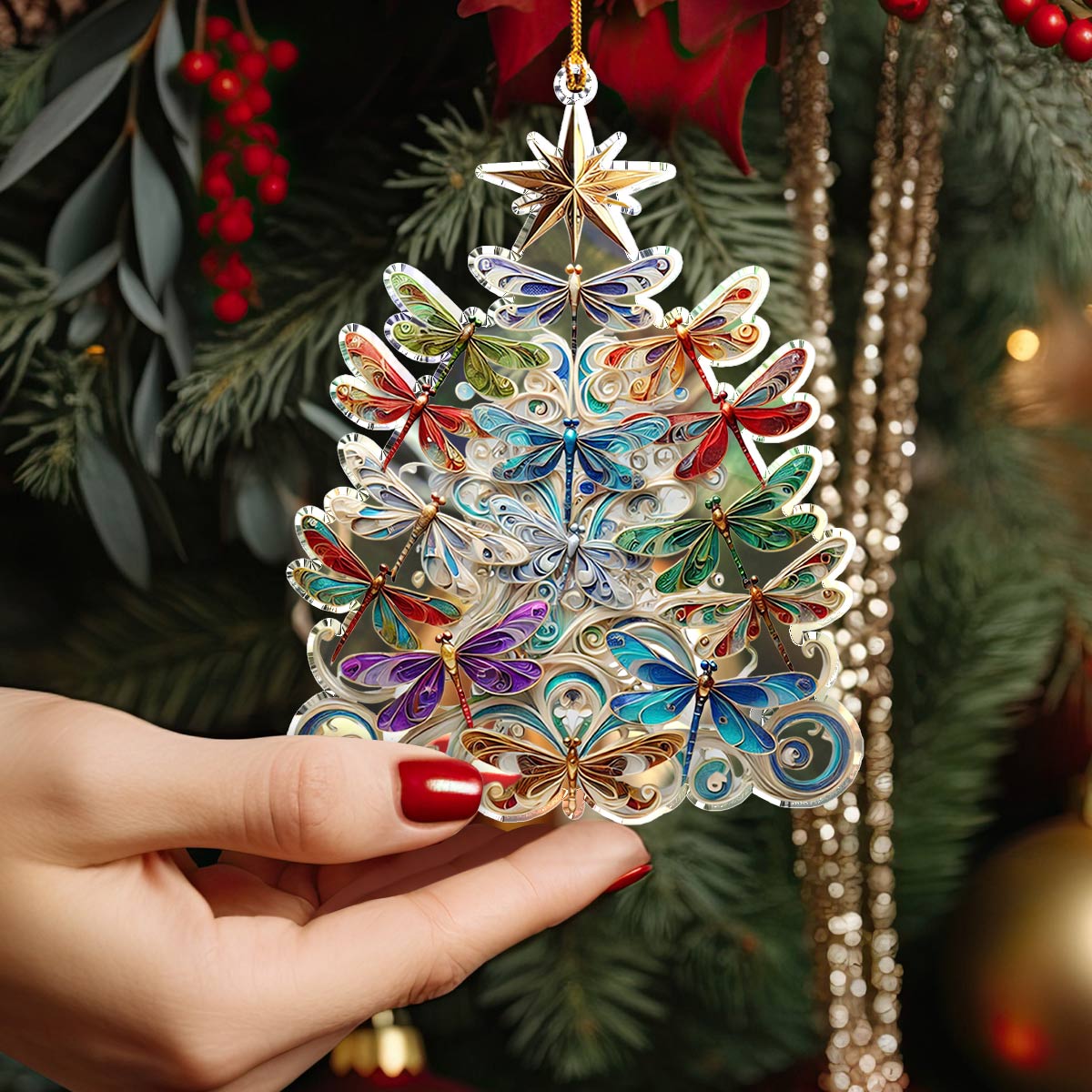Acrylic Ornament Charming Dragonflies Christmas Tree Joyful Tree Ornament Collection