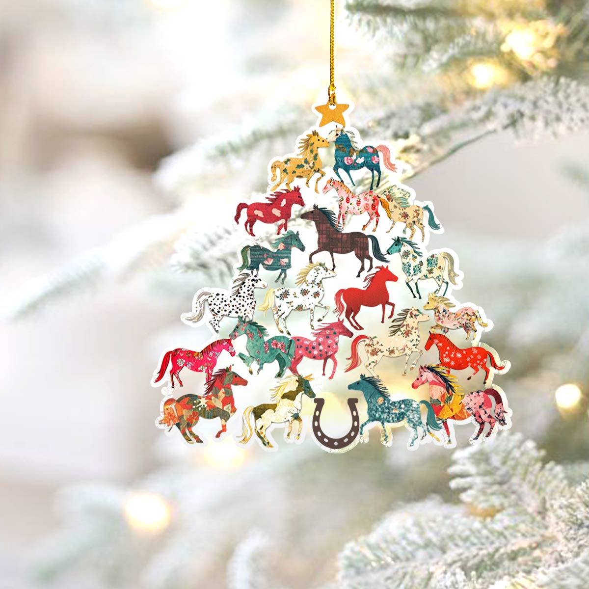 Acrylic Ornament Charming Floral Horses Beautiful Christmas Ornament