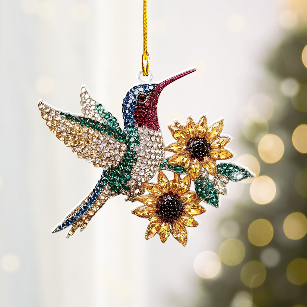 Acrylic Ornament Charming Hummingbird And Sunflower Perfect Merch Gift Idea
