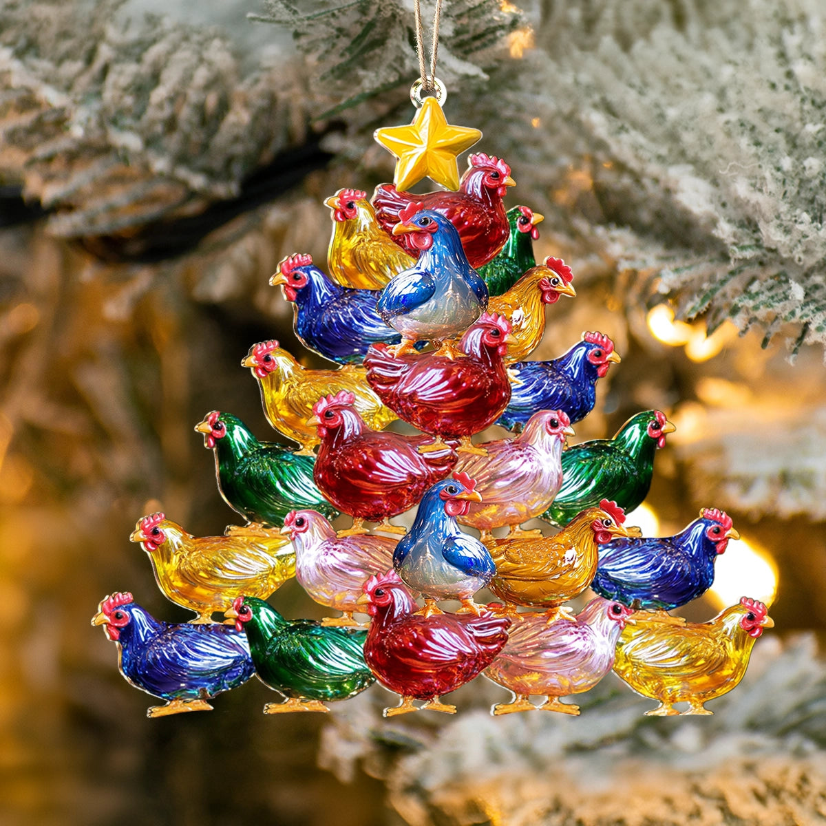 Acrylic Ornament Cheerful Chicken Christmas Tree Stylish Holiday Ornament Design