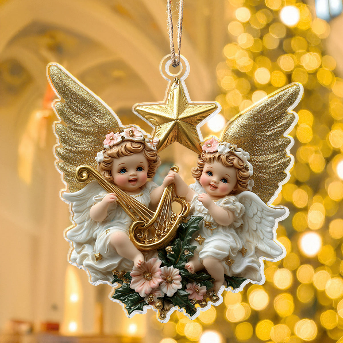 Acrylic Ornament Cherub Angel With Golden Star Holiday Merch Collection