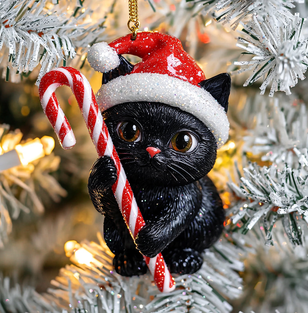 Acrylic Ornament Christmas Black Cat Memorable Merch Gift Idea Unique Merch Ornament Gift