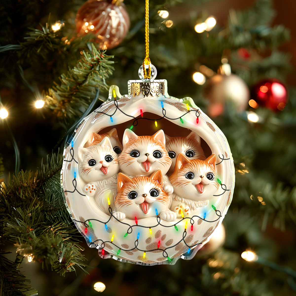Acrylic Ornament Christmas Cat Cuddle Charming Holiday Home Decoration