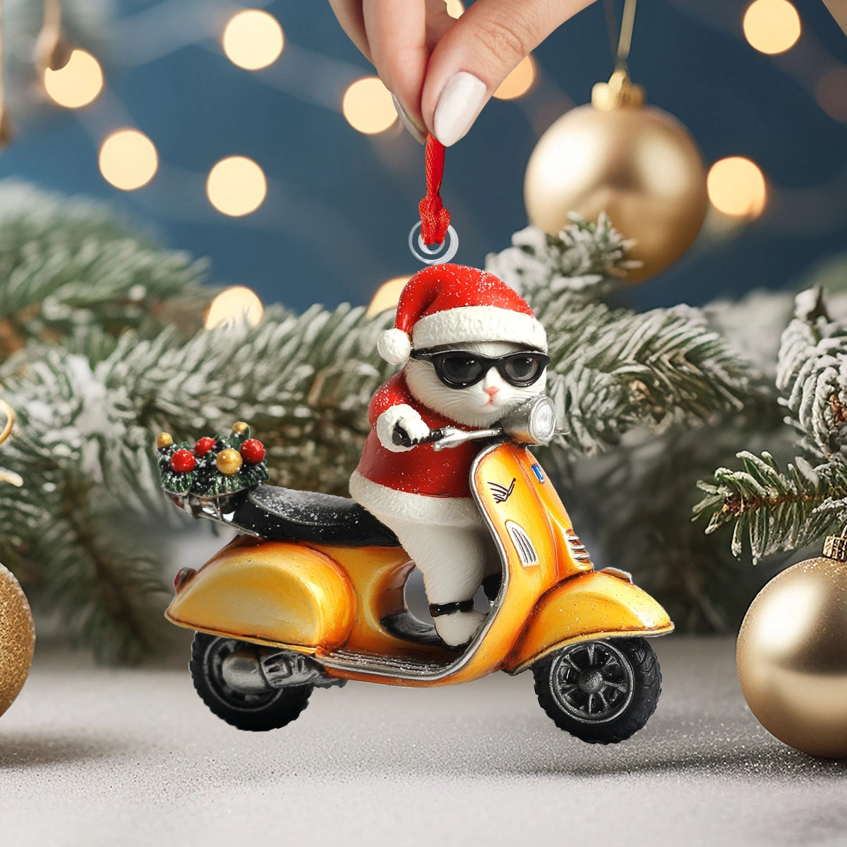 Acrylic Ornament Christmas Cat Riding Memorable Family Ornament Joyful Christmas Ornament Keepsake